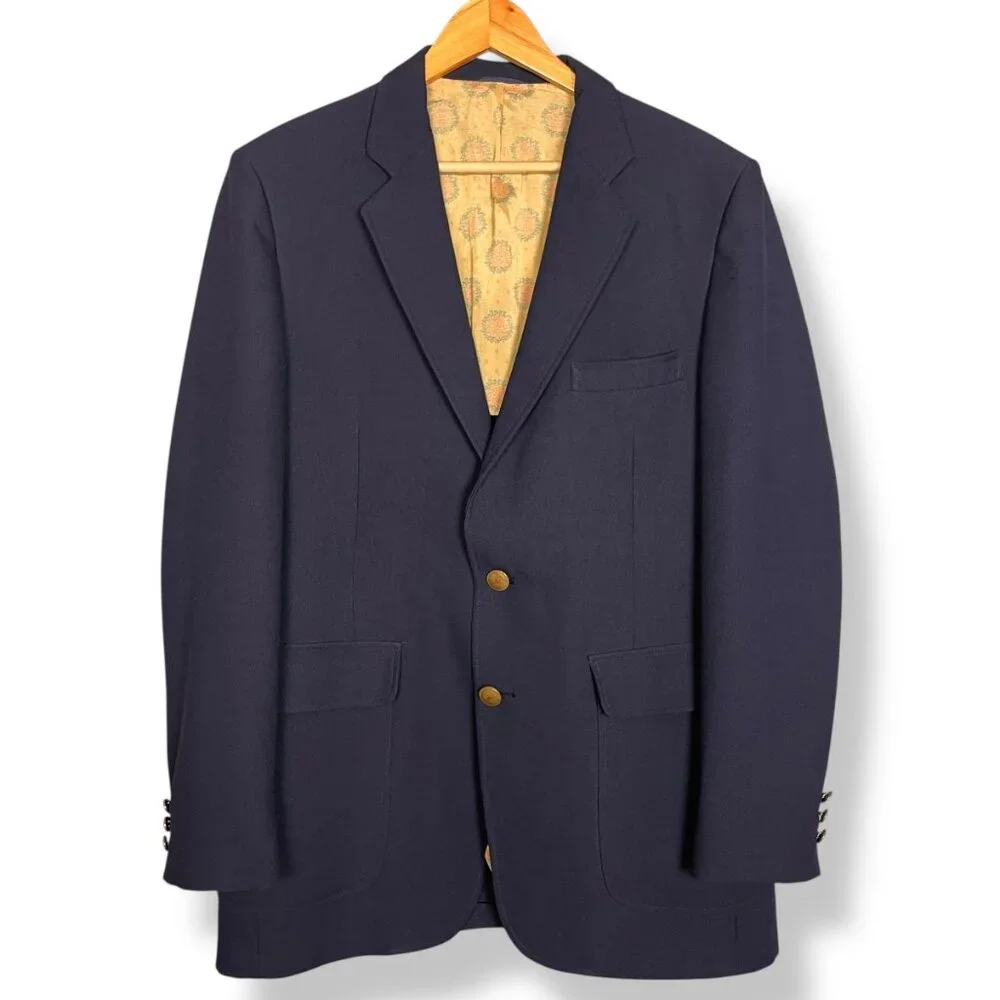 Vintage Blazer Navy Blue Portland Nudelmans Seattle FLAWS Men Printed Lining